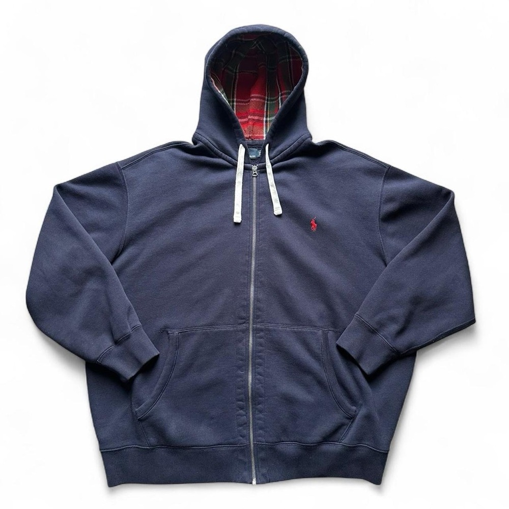 Vintage Polo Ralph Lauren Navy Jacket Plaid Lined Hoodie 2XB BIG